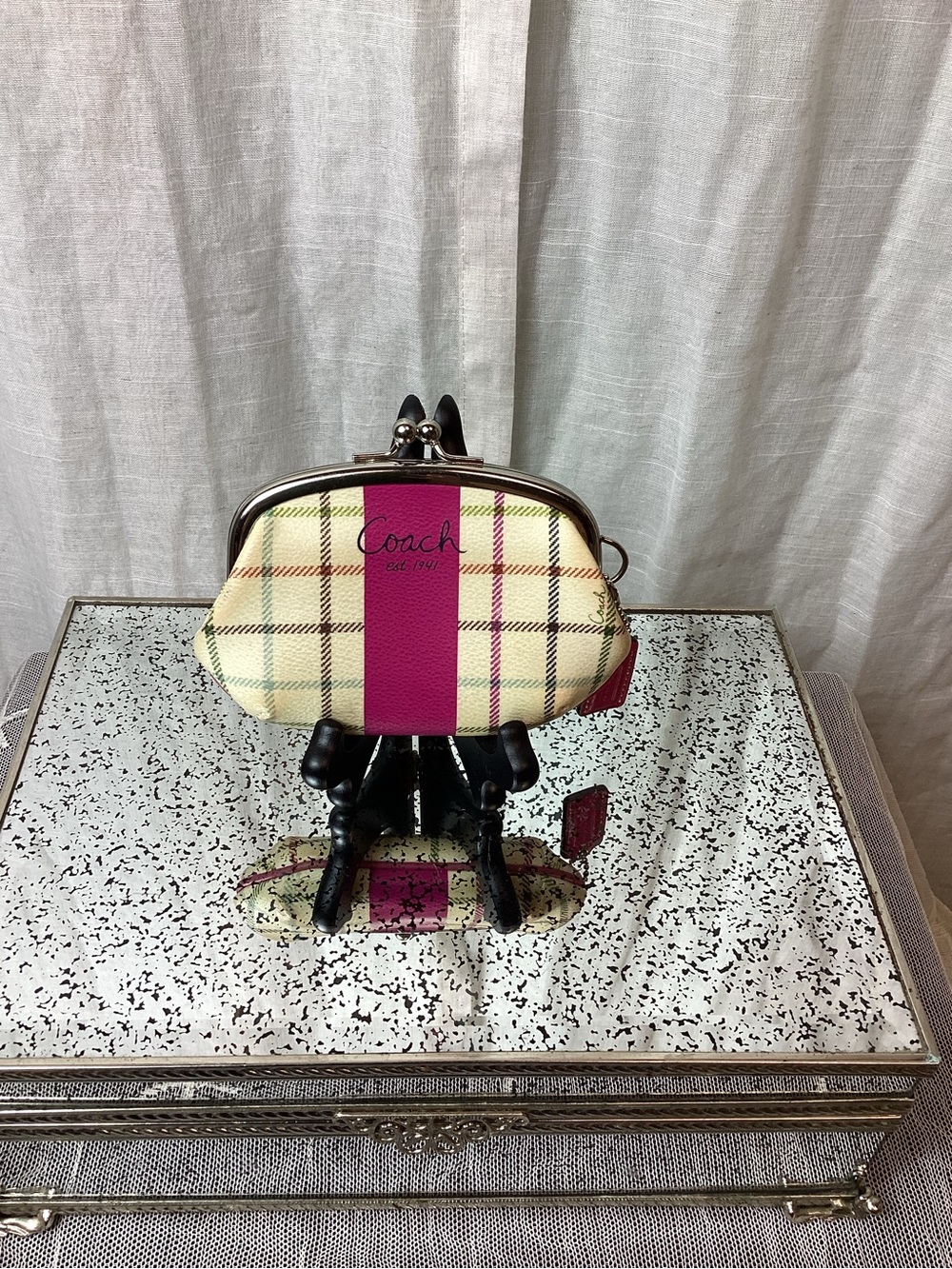 Coach Heritage Tattersall Kiss Lock Coin Case